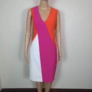 ANNE KLEIN sheath dress pencil Sze 10 colour block office formal cocktail